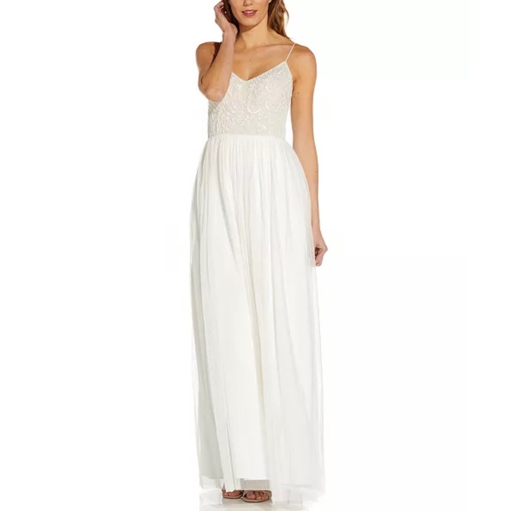 ADRIANA PAPELL | mesh beaded bodice prom dress/wedding gown/military ball